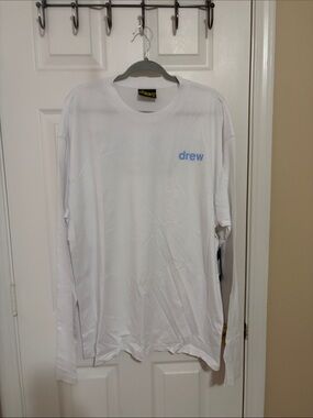 drew house White Long Sleeve Tee with Light Blue Logo